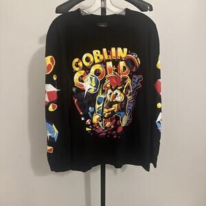 Size M Unisex MAXMOEFOE Long Sleeve T-Shirt Goblin Wants Gold Graphic Tee Black